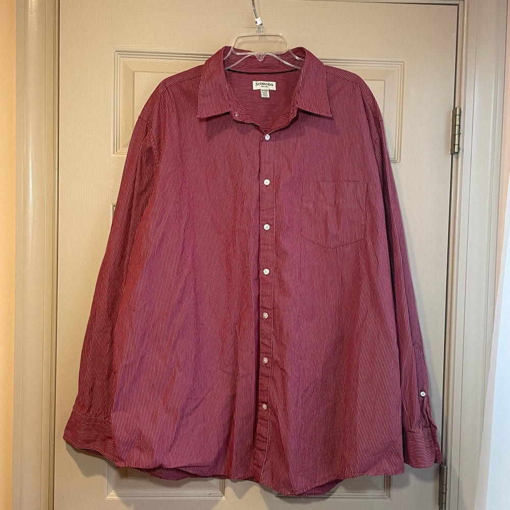 St. John’s Bay 80’s‎ 2-Ply Men's Maroon Pin-Striped Button-Down Shirt, Size 2XLT
